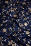 Gold Floral Foil Work on Blue Alina Silk