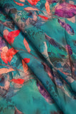 Pink and Blue Floral Leave Pattern Digitally Printed on Charmie Satin