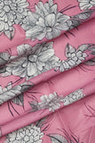 White Peonies with Pink Framework Digitally Printed on Makhmali Crepe