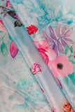 Pink and Blue Garlands Digitally Printed on Makhmali Crepe