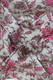 White and Pink Floral Branch Digitally Printed on Ananya Silk