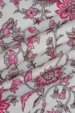 White and Pink Floral Branch Digitally Printed on Ananya Silk