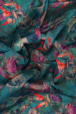 Pink and Blue Floral Leave Pattern Digitally Printed on Charmie Satin