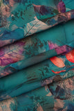 Pink and Blue Floral Leave Pattern Digitally Printed on Charmie Satin