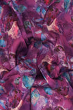 Pink and Blue Floral Leave Pattern Digitally Printed on Charmie Satin