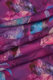 Pink and Blue Floral Leave Pattern Digitally Printed on Charmie Satin