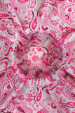 Pink and White Paisley Pattern Digitally Printed on Ananya Silk