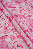 Pink and White Paisley Pattern Digitally Printed on Ananya Silk