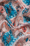 Turquoise Vintage Pattern Digitally Printed on Charmie Satin