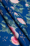 Navy Blue and Pink Rose Pattern Digitally Printed on Ananya Silk