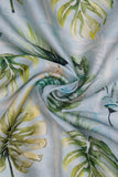 Tropical Green Palm Leaves Digitally Printed on Ananya Silk