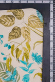 Turquoise Blue and Green Leaves Digitally Printed on Ananya Silk