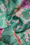 Pink and Green Floral Pattern Digitally Printed on Ananya Silk