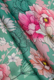 Pink and Green Floral Pattern Digitally Printed on Ananya Silk