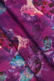 Pink and Blue Floral Leave Pattern Digitally Printed on Charmie Satin