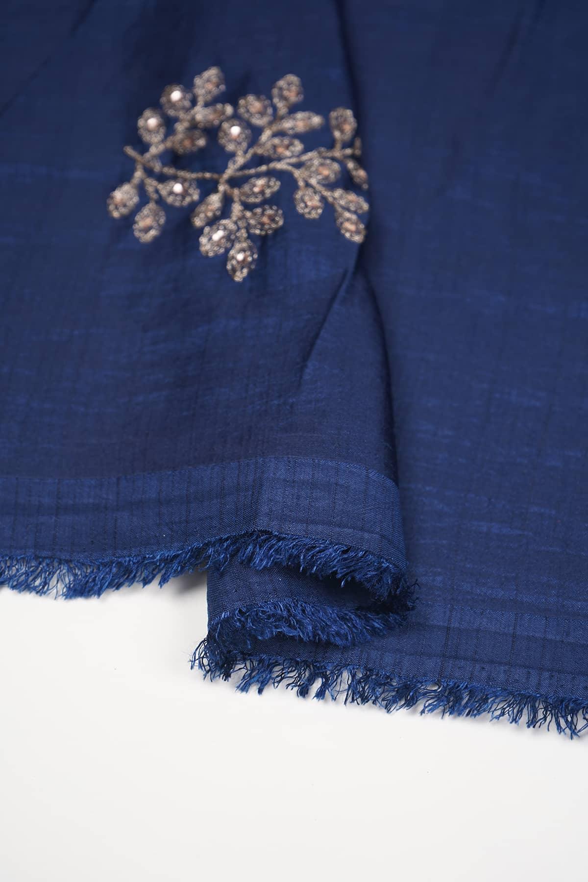 Navy Blue Colored Alina Silk Embedded with Gotta Patti Work - saraaha.com - Accessories, Alina silk, Embroidery, Festive, Kurtas, Kurtis, SILK, Skirts, Suits, Tops Dresses, Trimmings