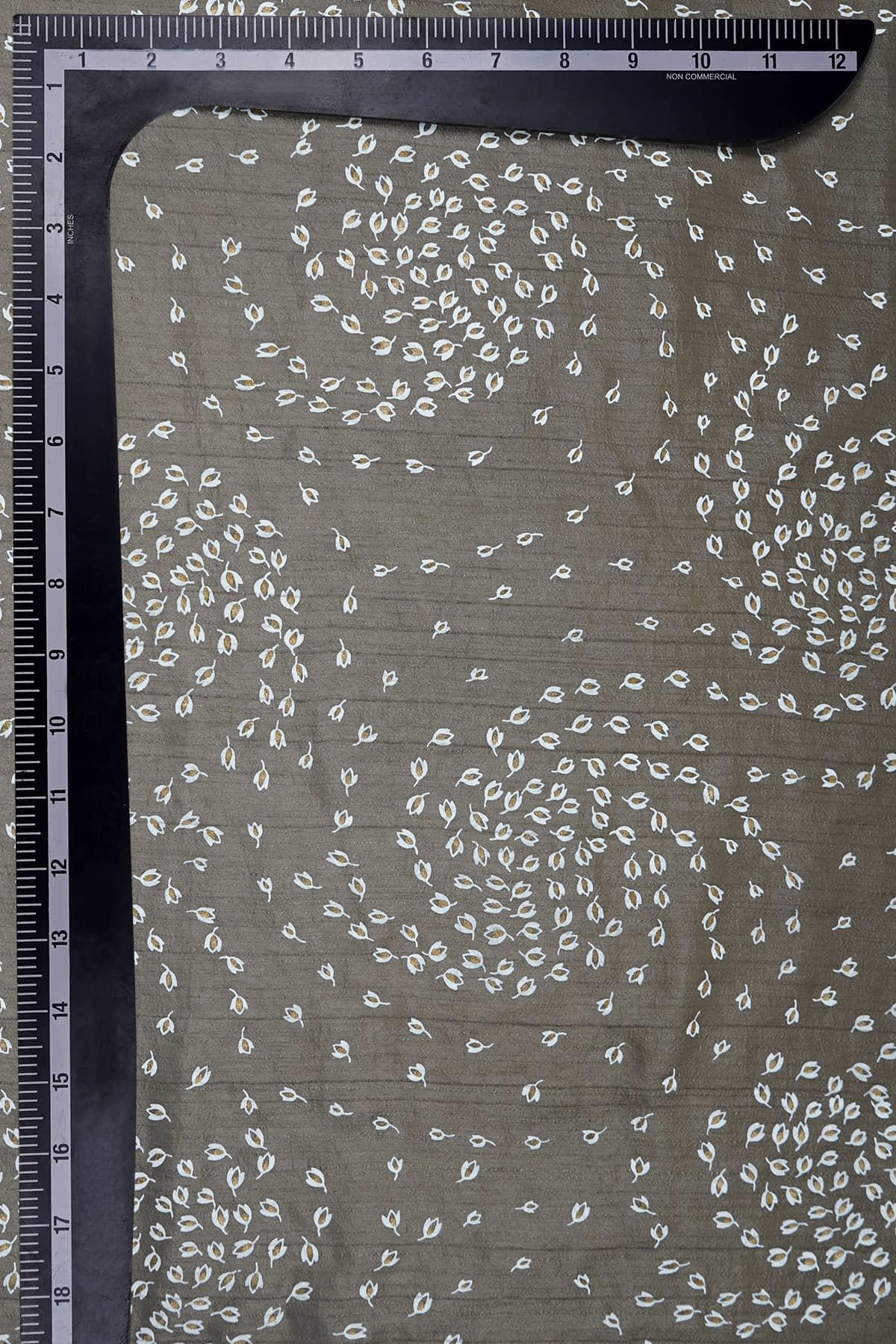 Spiral Floral Screen Print on Friar Grey Alina Silk - saraaha.com - Accessories, Alina silk, Festive, Formal, Kurtas, Kurtis, SILK, Skirts, Suits, Tops Dresses, Trimmings