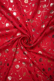 Rose-Plant Vine Foil Printed on Red Charmie Satin - saraaha.com - accesories, Charmie Satin, dresses and more, gowns, indo western, kurtas, sarees, Satin, Screen Print Foil Work, skirts, Suits, tops, trimmings