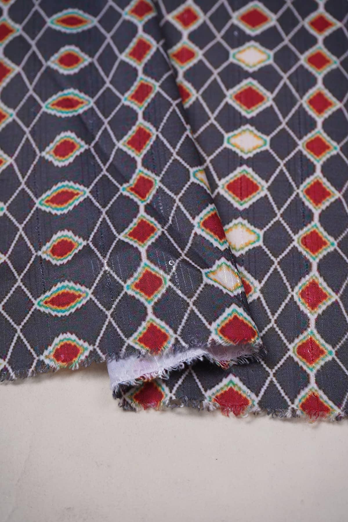 Orange and Grey Abstract Digital Print on Halley Silk - saraaha.com - Accessories, Casual, Digital Print, Festive, Halley silk, Home Decor, Kurtas, Kurtis, SILK, Skirts, Suits, Tops Dresses