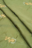 Floral Design Embroidered on Green Alina Silk