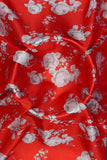 White Rose Pattern Digitally printed on Red Charmie Satin