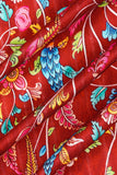 Red and Blue Seamless Kalamkari Pattern Digitally Printed on Halley Silk