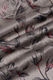 Red and Black Floral Branchwork Printed on Kiana Silk