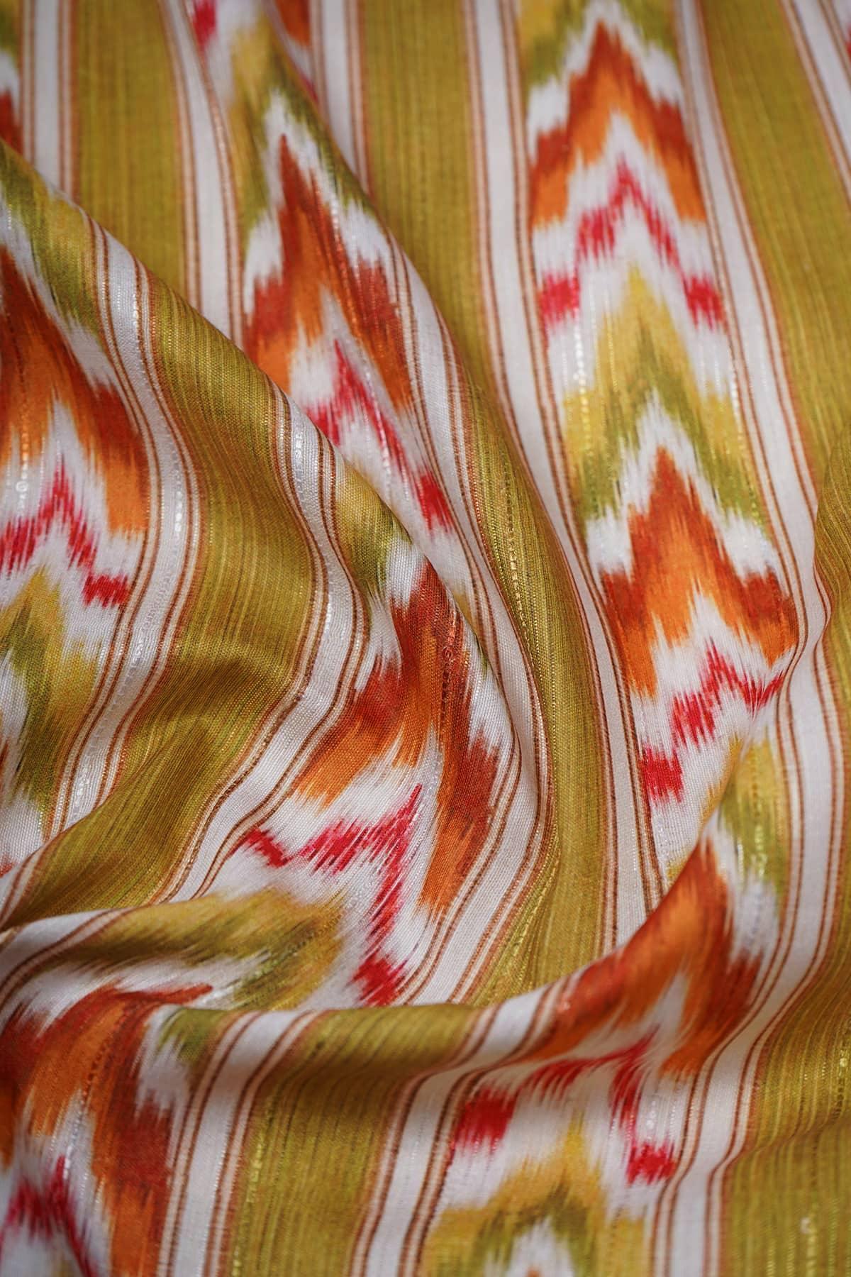 Yellow-Green Abstract Digital Print on Halley Silk - saraaha.com - Accessories, Casual, Digital Print, Festive, Halley silk, Home Decor, Kurtas, Kurtis, SILK, Skirts, Suits, Tops Dresses