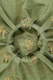 Floral Design Embroidered on Green Alina Silk