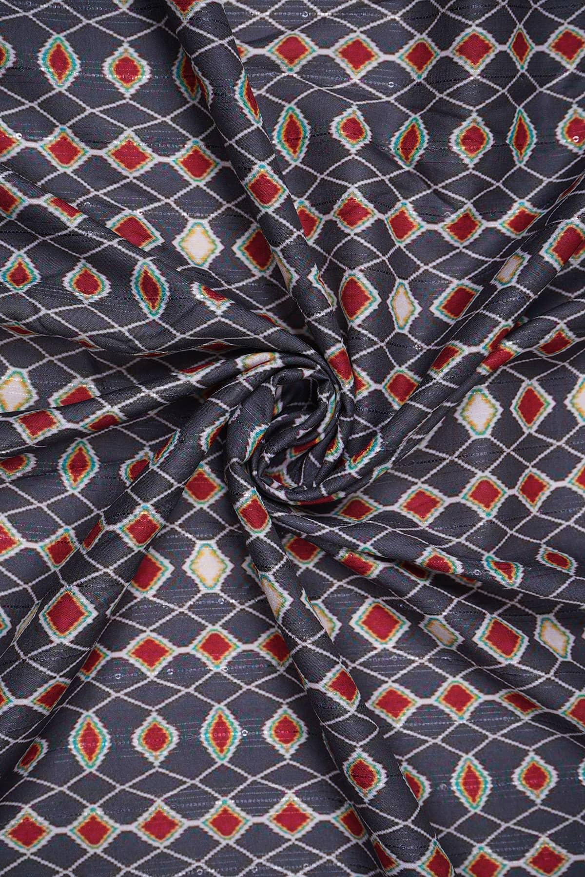 Orange and Grey Abstract Digital Print on Halley Silk - saraaha.com - Accessories, Casual, Digital Print, Festive, Halley silk, Home Decor, Kurtas, Kurtis, SILK, Skirts, Suits, Tops Dresses