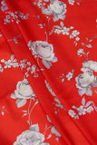 White Rose Pattern Digitally printed on Red Charmie Satin