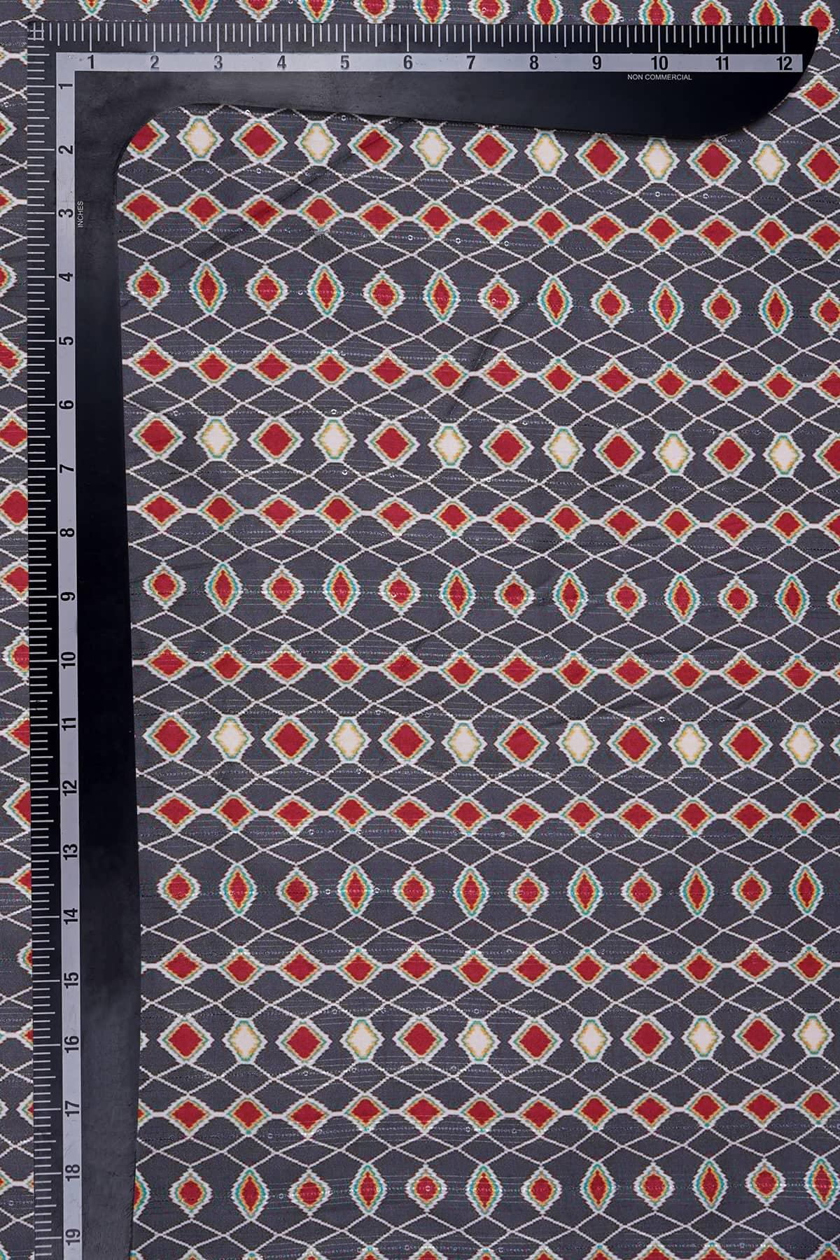 Orange and Grey Abstract Digital Print on Halley Silk - saraaha.com - Accessories, Casual, Digital Print, Festive, Halley silk, Home Decor, Kurtas, Kurtis, SILK, Skirts, Suits, Tops Dresses