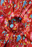 Red and Blue Seamless Kalamkari Pattern Digitally Printed on Halley Silk