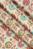 Magenta and Blue Vintage Suzani Pattern Digitally Printed on Halley Silk