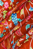 Red and Blue Seamless Kalamkari Pattern Digitally Printed on Halley Silk