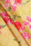 Yellow and Pink Hibiscus Rose Pattern Digitally Printed on Kiana Silk